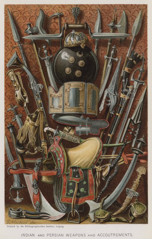 Broń i wyposażenie indyjskie i perskie (chromolitho) autorstwa European School