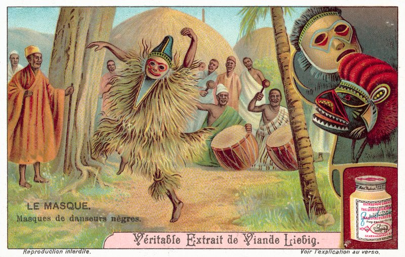 Maski afrykańskich tancerzy (chromolitho) autorstwa European School