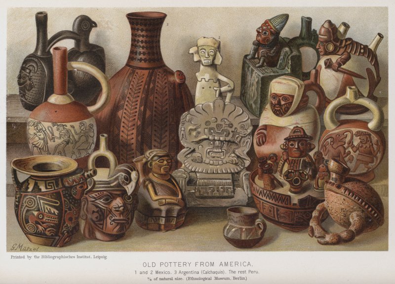 Stara ceramika z Ameryki (chromolitho) autorstwa European School