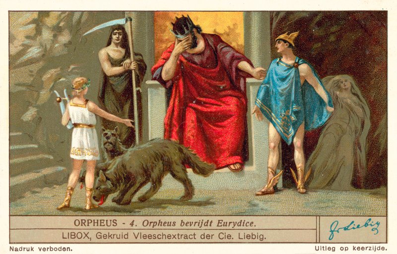 Orfeusz uwalnia Eurydykę (chromolitho) autorstwa European School