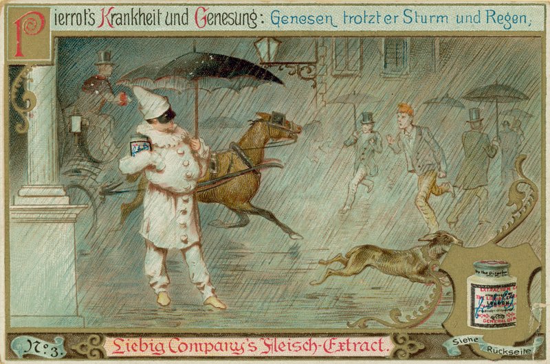 Pierrot w deszczu (chromolitho) autorstwa European School