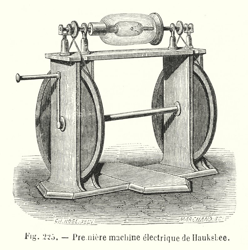 Premiere machine electrique de Hauksbee (grawerowanie) autorstwa European School