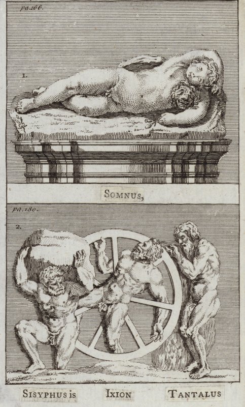 Sen, Syzyf, Ixion, Tantalus (grawerowanie) autorstwa European School