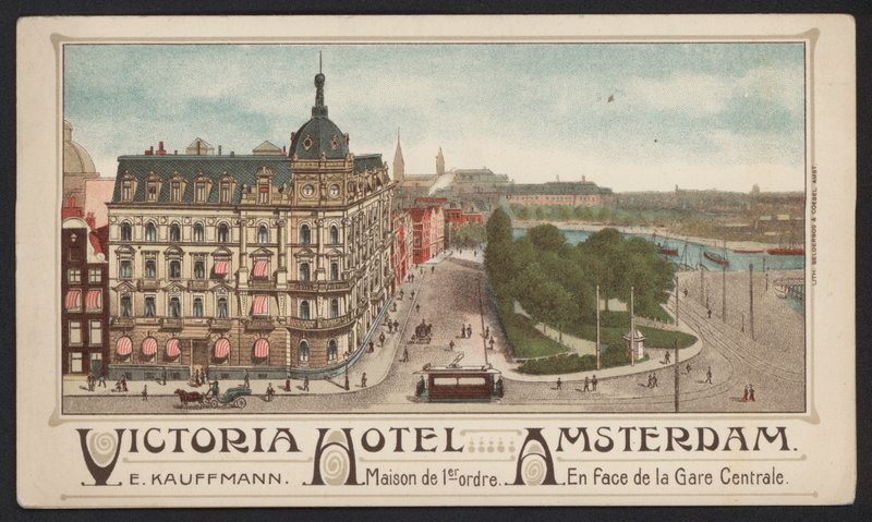 Victoria Hotel, Amsterdam (kolorowy grawerunek) autorstwa European School