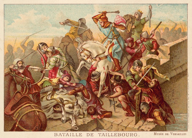 Bitwa pod Taillebourg, Francja, 1242 (chromolitho) autorstwa Ferdinand Victor Eugene Delacroix