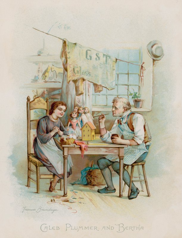 Caleb Plummer i Bertha (chromolitho) autorstwa Frances Brundage