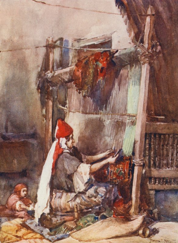 Produkcja dywanów (druk kolorowy) autorstwa Frances Nesbitt
