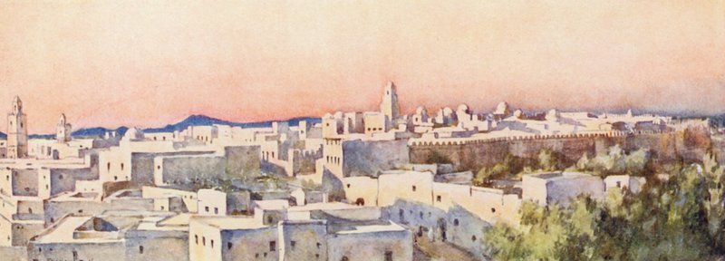 Wieczór, Kairouan (kolorowa litografia) autorstwa Frances Nesbitt
