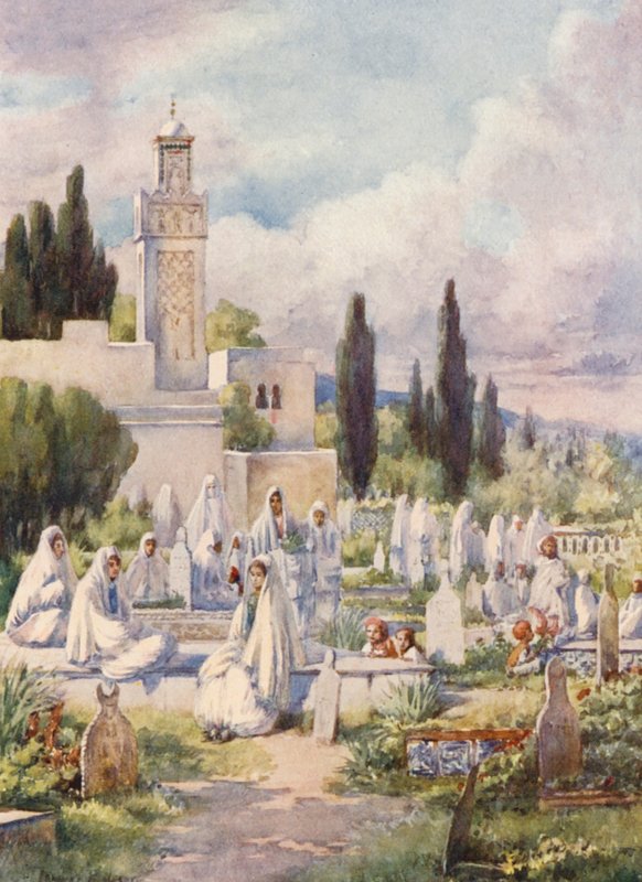Piątek na cmentarzu, Algier (kolorowa litografia) autorstwa Frances Nesbitt