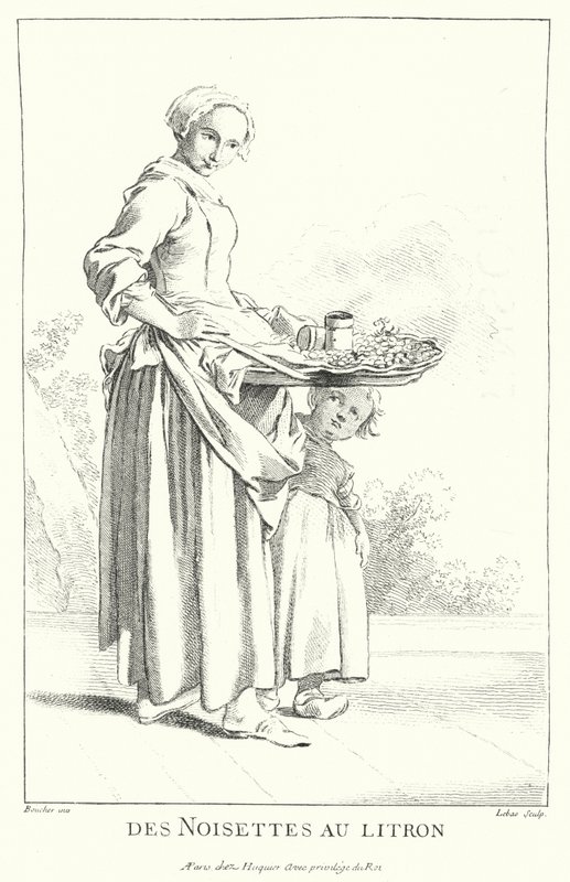 Sprzedawca orzechów (grawerunek) autorstwa Francois (after) Boucher