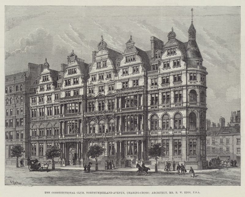 The Constitutional Club, Northumberland-Avenue, Charing-Cross, architekt, pan R W Edis, FSA autorstwa Frank Watkins