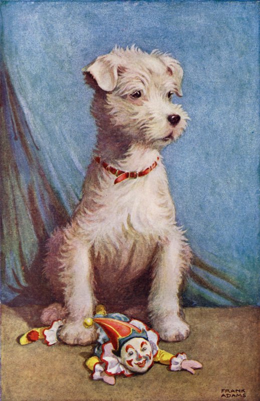 Pies z zabawkowym klaunem (kolor litho) autorstwa Frank Adams