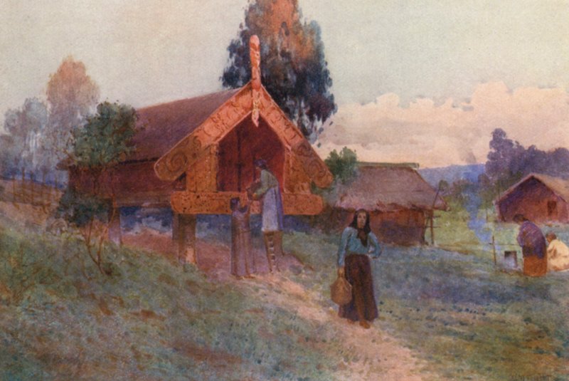 Nowa Zelandia: A Pataka (kolorowa litografia) autorstwa Frank H Wright