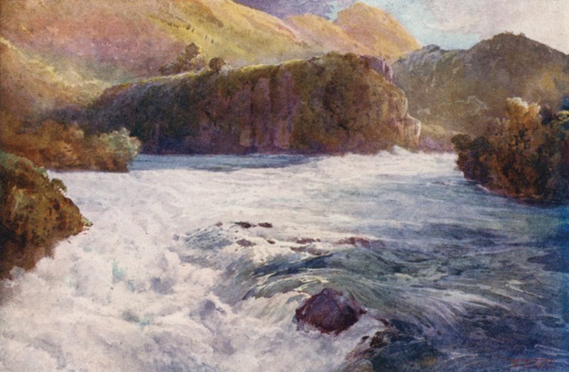 Nowa Zelandia: Aratiatia Rapids (kolorowa litografia) autorstwa Frank H Wright