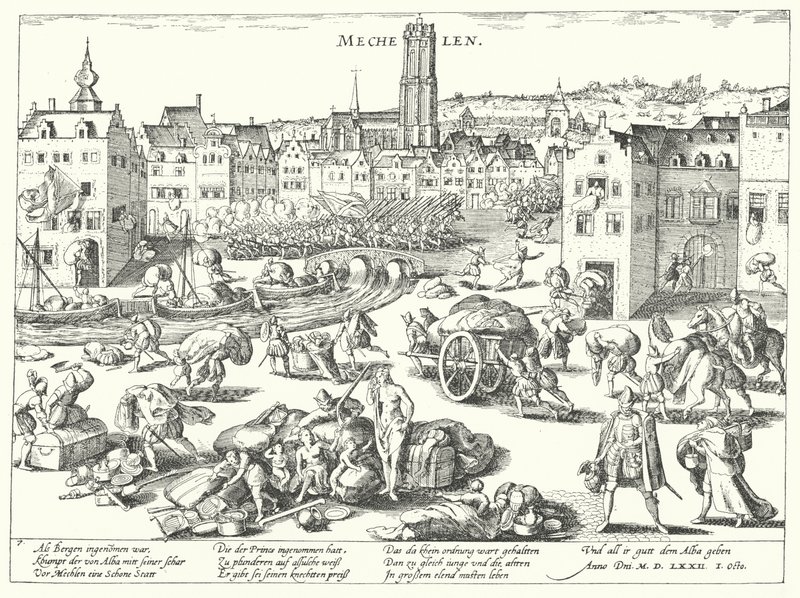 Worek Mechelen przez Hiszpanów autorstwa Franz (after) Hogenberg