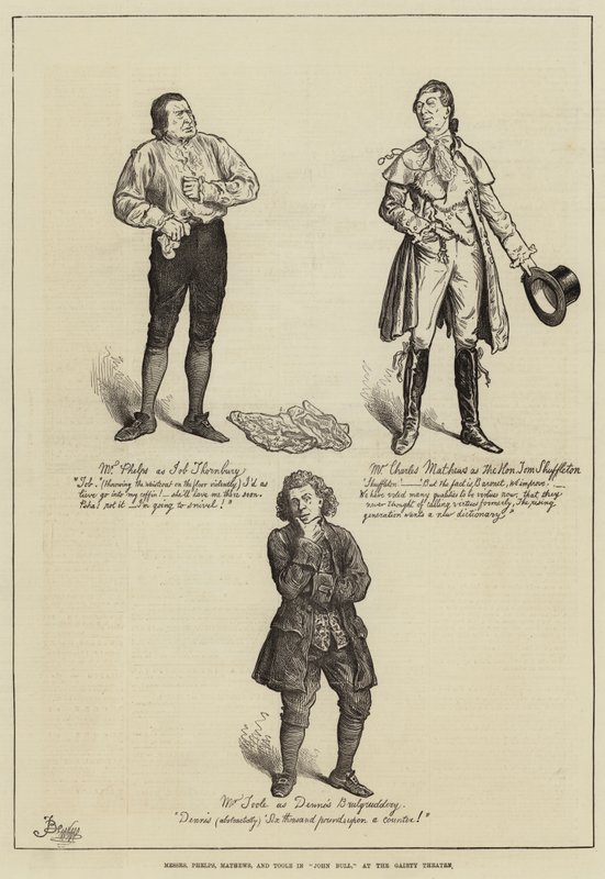 Panowie Phelps, Mathews i Toole w "Johnie Bullu" w Gaiety Theatre autorstwa Frederick Barnard