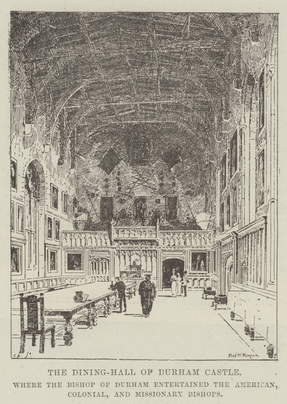 Sala jadalna w zamku Durham, gdzie biskup Durham przyjmował biskupów amerykańskich, kolonialnych i misyjnych. autorstwa Frederick Morgan