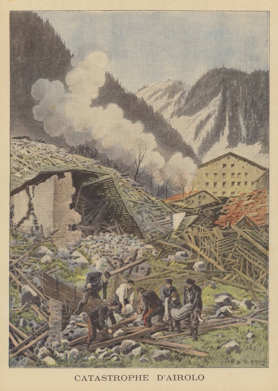 Katastrofalne osuwisko w Airolo w Szwajcarii autorstwa French School