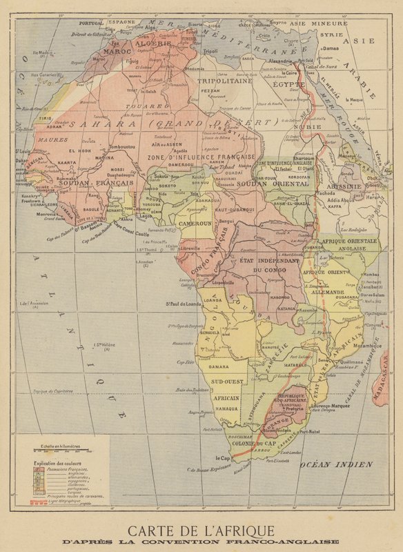 Mapa Afryki po podpisaniu umowy angielsko-francuskiej z marca 1899 r. autorstwa French School