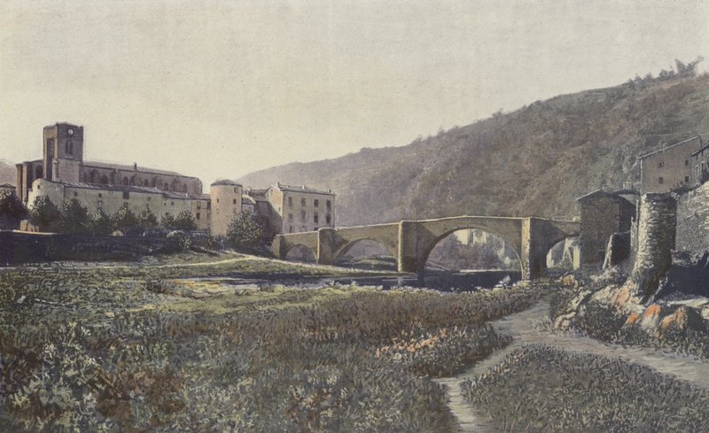 Lavoute-Chilhac, kościół i most nad Allier autorstwa French Photographer