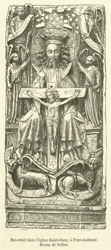 Płaskorzeźba w kościele Saint-Ouen, w Pont-Audemer (grafika) autorstwa French School