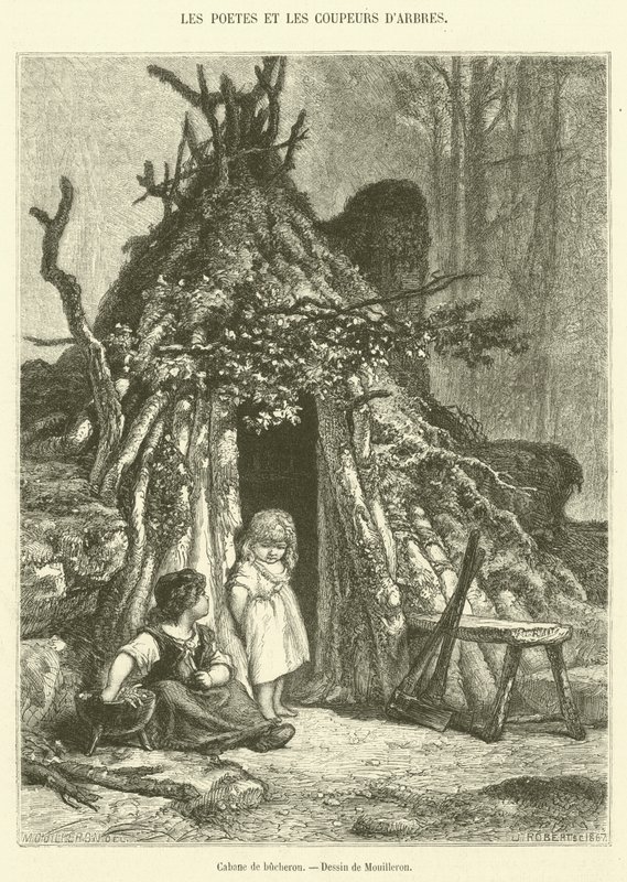 Chatka drwala (rycina) autorstwa French School