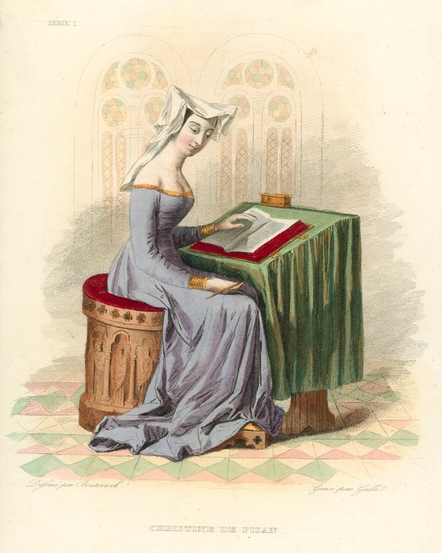 Christine de Pisan (kolorowy grawerunek) autorstwa French School