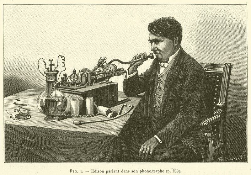 Edison przemawia do swojego fonografu (grawerowanie) autorstwa French School