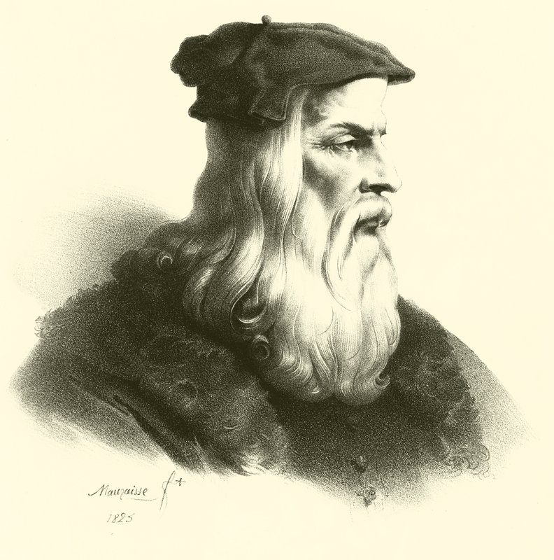 Leonardo Da Vinci, portret (grafika) autorstwa French School