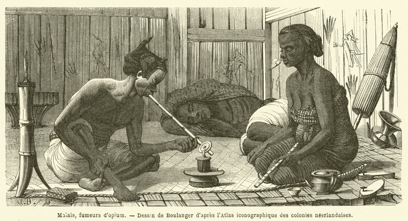 Malajowie, palacze opium (grawerowanie) autorstwa French School
