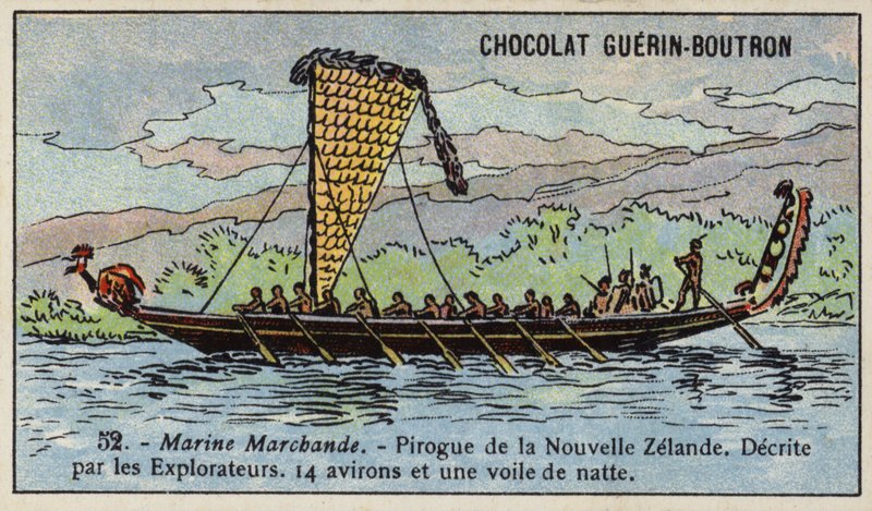 Kajak Maori, Nowa Zelandia (chromolitho) autorstwa French School