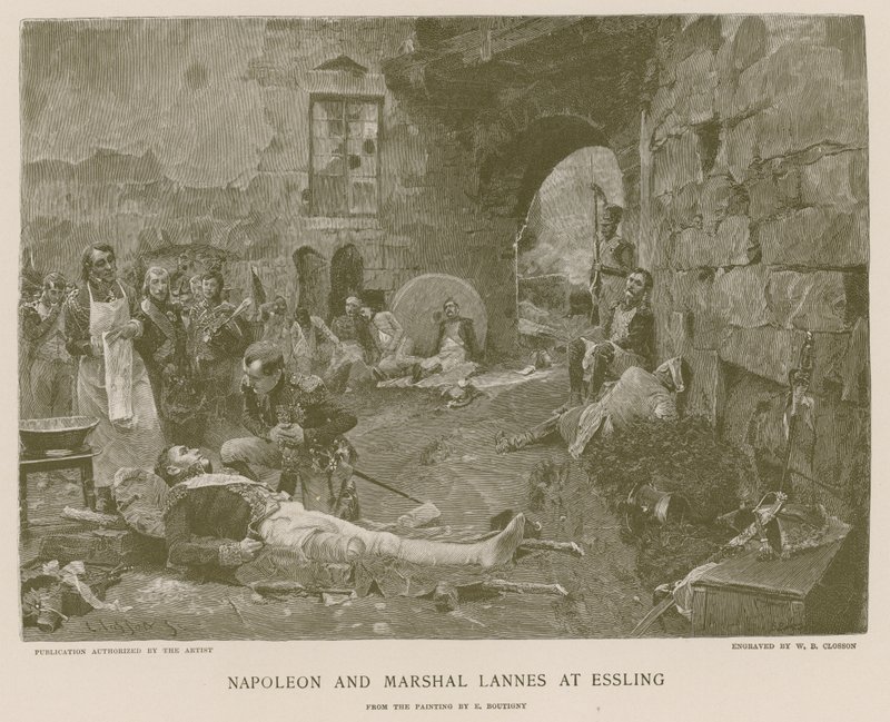 Napoleon i marszałek Lannes w Essling autorstwa French School