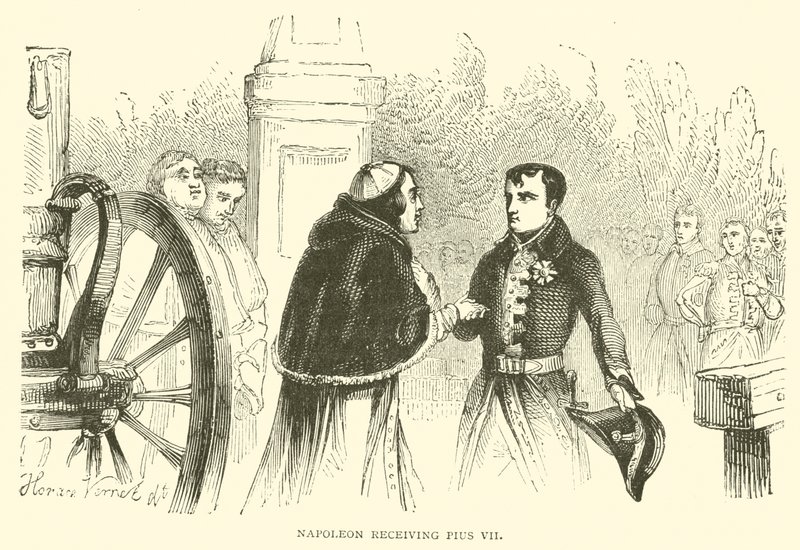 Napoleon odbierający Piusa VII (grawerowanie) autorstwa French School