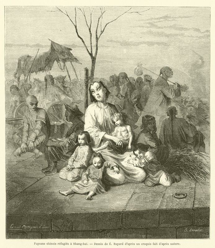 Chińscy chłopi schronieni w Szanghaju (rycina) autorstwa French School