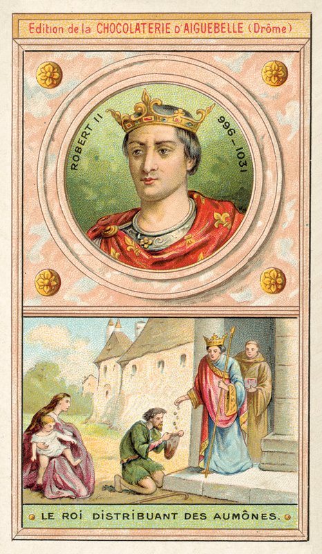 Robert II z Francji rozdaje jałmużnę (chromolitho) autorstwa French School