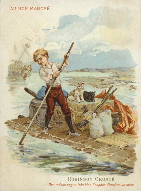 Robinson Crusoe na tratwie. autorstwa French School
