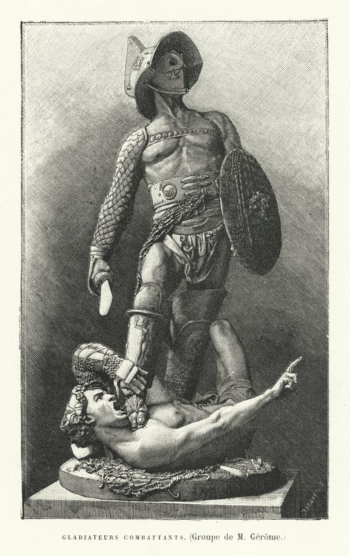 Walki gladiatorów rzymskich (rycina) autorstwa French School