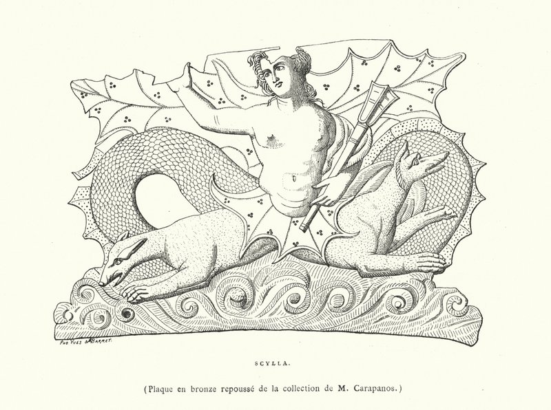 Scylla, antyczna grecka tablica z brązu (grawerowanie) autorstwa French School