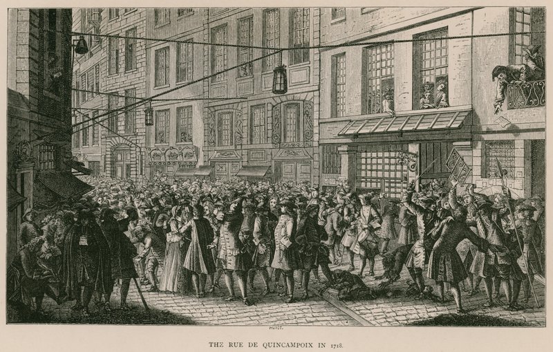 Rue de Quincampoix w 1718 r. autorstwa French School