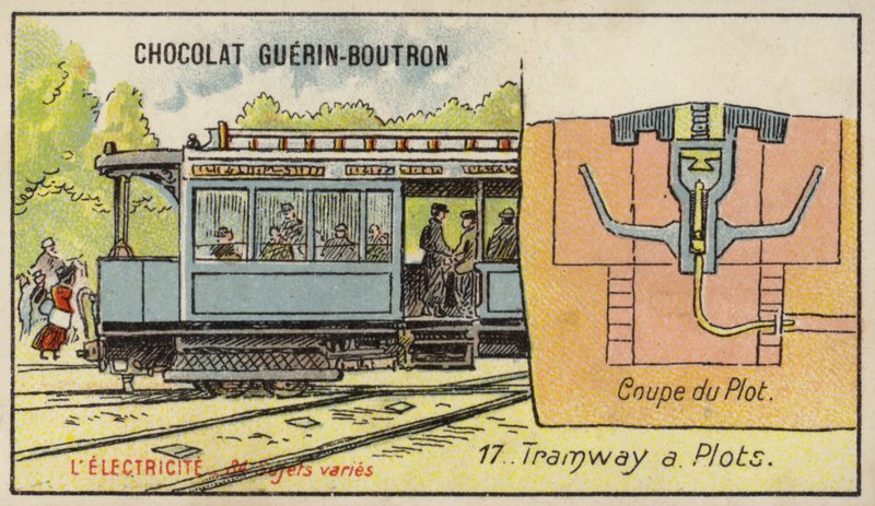 Tramwaj z szyną elektryczną (chromolitho) autorstwa French School