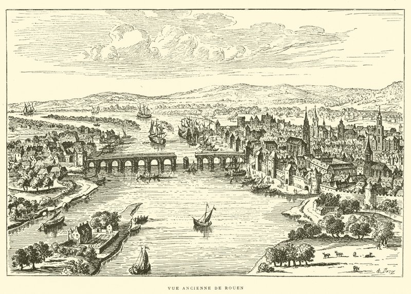 Stary widok Rouen (grawerowanie) autorstwa French School