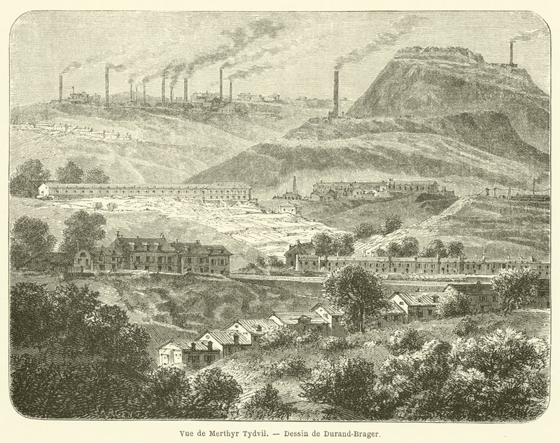 Widok Merthyra Tydfila (rycina) autorstwa French School