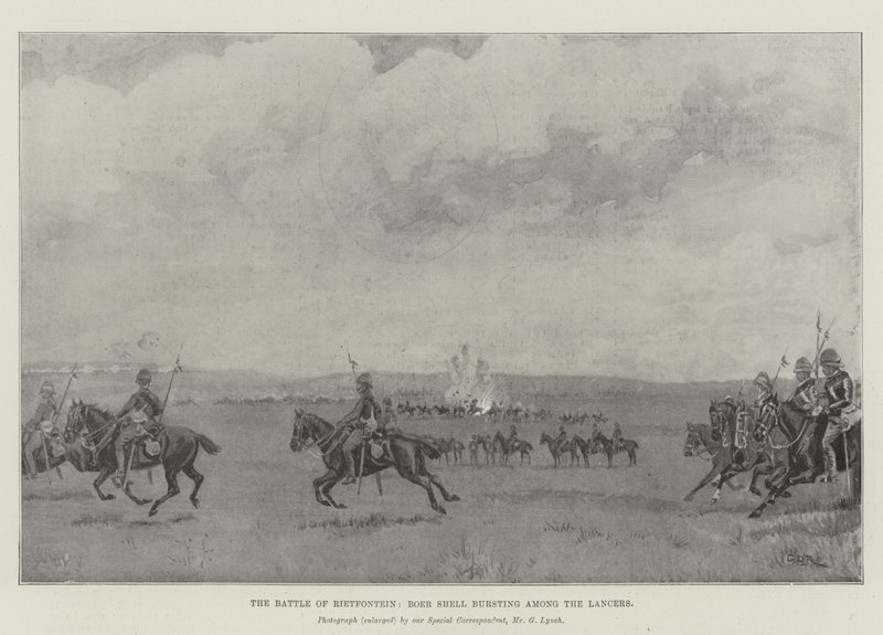 Bitwa pod Rietfontein, Boer Shell pęka wśród Lancerów autorstwa George Derville Rowlandson