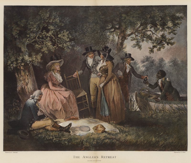 Ucieczka wędkarza (chromolitho) autorstwa George Morland