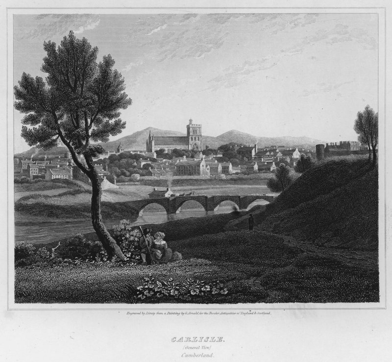 Carlisle, Widok ogólny, Cumberland (grawerowanie) autorstwa George (after) Arnald