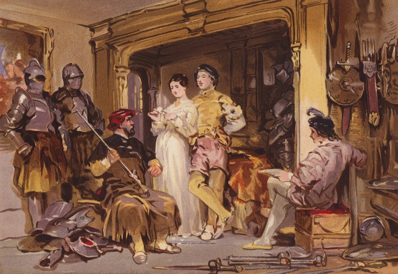 Opowieść płatnerza (kolorowa litografia) autorstwa George (after) Cattermole