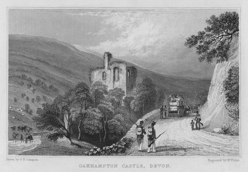 Zamek Okehampton, Devon (grafika) autorstwa George Bryant Campion