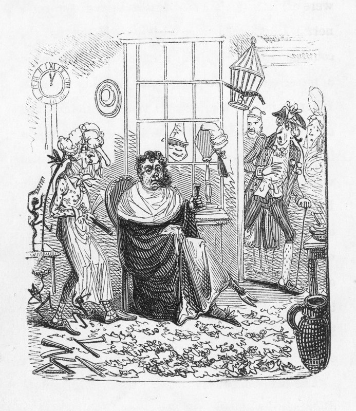 U fryzjerów (grawerowanie) autorstwa George Cruikshank