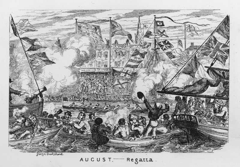 Sierpień, Regaty (grawerowanie) autorstwa George Cruikshank