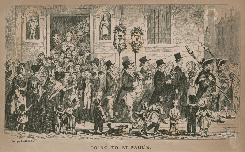 Wejście do katedry św. Pawła, Londyn autorstwa George Cruikshank